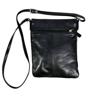 Margot Genuine Leather Crossbody Purse Pouch Black Classic Minimalist Adjustable